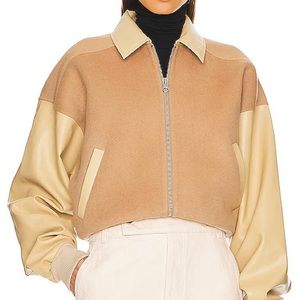 Helsa Faux Leather & Wool Blend Bomber in Tan